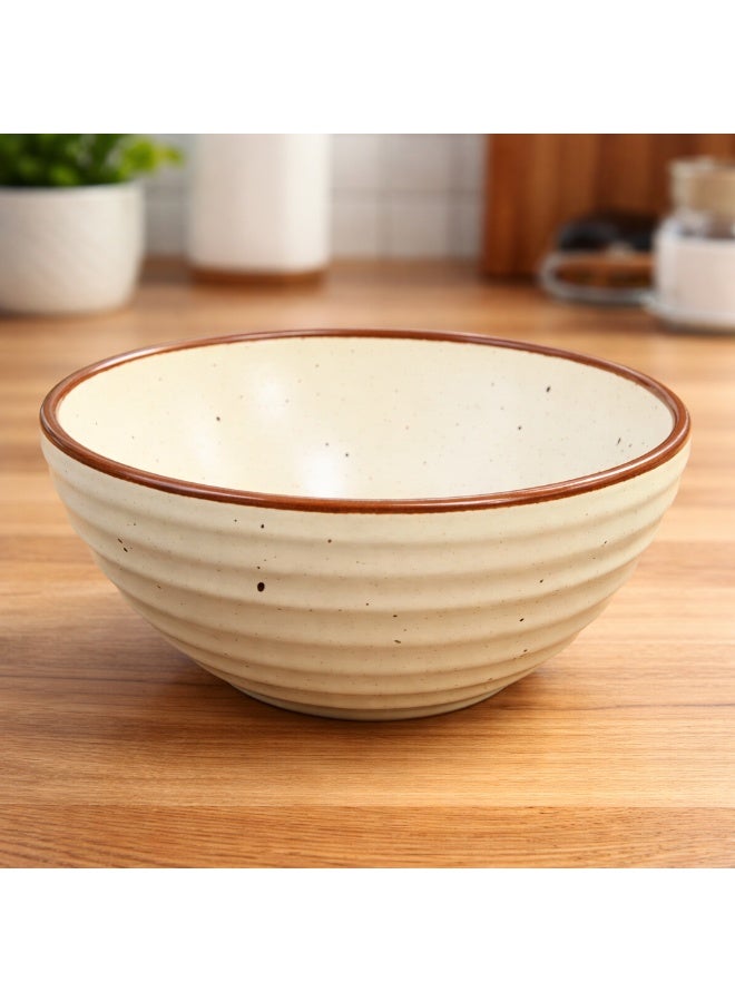 Ariane Artisan Collection Durable Ceramic  Bowl  Rustic Cream Speckled Dining Bowl with Brown Rim Microwave and Dishwasher Safe for Soup Cereal Salad and Everyday Use